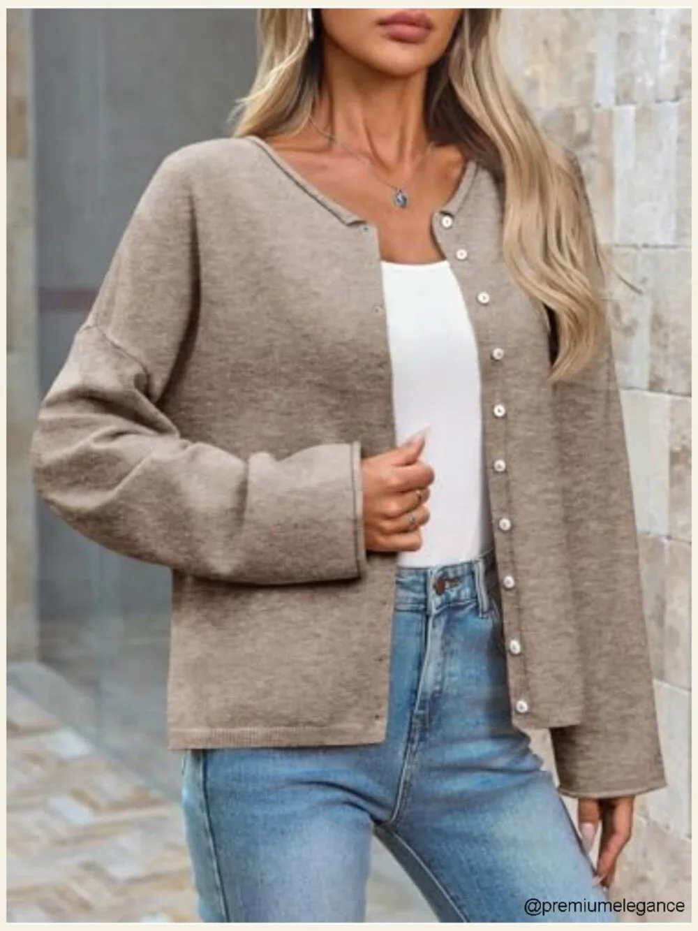 Soft Lightweight Knit Button Up Cardigan Sweater Long Sleeve Crew Neck Loose